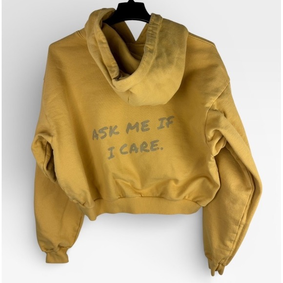 Boys Lie Ask Me If I Care Cropped Hoodie Women's One Size Faded Yellow - Picture 6 of 12